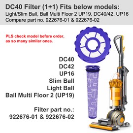 Portek Filter Assembly Replacement Intended for Dyson DC40 DC42 UP16 UP19 Light Slim Ball Multi Floor 2 Upright Vacuum Cleaners, Pre Post Filters Compare to Part No. 922676-01 & 922676-02