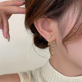 QASYKAY 925 Sterling Silver Dangle Earrings for Women Tassel Piercing Earring 14K Gold Fringe Earrings Hypoallergenic Kiss Chain(Threader Solo)