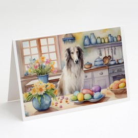 Caroline's Treasures DAC6769GCA7P Decorating Easter Borzoi Greeting Cards Pack of 8 Blank Cards with Envelopes Whimsical A7 Size 5x7 Blank Note Cards