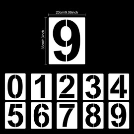 12 inch 0 to 9 Large Number Stencils Set, 10 Pieces Reusable Plastic Curb Address Number Stencils Road Sign Digital Templates for Painting DIY Mailbox Parking Lot Door