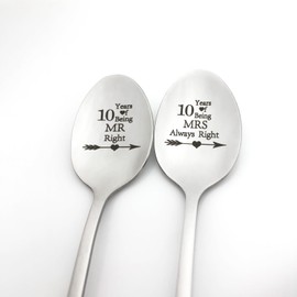 10 Year Anniversary Spoon Gifts for Couple Boyfriend Girlfriend 10th Wedding Anniversary Present for Husband Wife Christmas Birthday Valentines Gifts for Him Her 10Year Marriage Gift