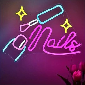 New! 15.35" x 10.63" LED Neon Nails Nail Salon Beauty Shop Sign USB - FREE SHIP!