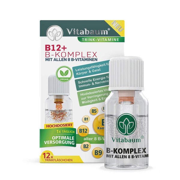 Vitabaum Vitamin B12 - B Complex with All 8 B Vitamins, Supports Energy Metabolism, Normal Function of the Immune and Nervous System, 12 Drinking Bottles of 10 ml, Vegan