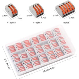 Electrical Connectors, KEEHOM 37Pcs Lever Wire Connectors Terminals Blocks for Quick Splicing into 2/3/5 Way Compact Conductor Cable Connectors for 28-12 AWG