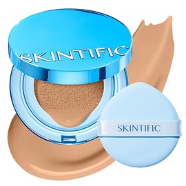 SKINTIFIC Base Cushion Velvet Matte, Polvo Ultra Cover Azul, Control de Grasa por 12 Horas, Ligera, de Larga Duración, Resistente al Agua, Maquillaje 