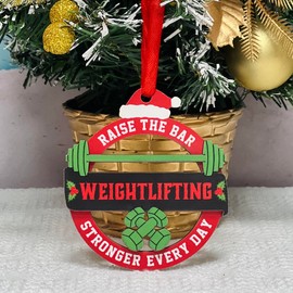 Weighlifting Christmas Ornament, Weight Lifting Powerlifting Wooden 2 Layers Ornament, Weightlifter Ornaments, Dumbbell Fitness Gym Workout Ornament, Gift for Trainers Body Builders Weightlifters