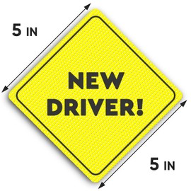 ASSURED SIGNS New Driver Sticker Sign for Car - Essential Signs for Learner Drivers - 5"X5" - 2 Pack - NON-MAGNETIC Stickers - Bright Yellow and SEE-THROUGH when Reversing - Use with P Sign or L Plate