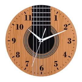 CIGERA 12 Inch Music Themed Wall Clock with Wooden Guitar Dial, Silent Clock Movement and Battery Operated, Great Decor for Music Room, Bedroom and Nice Gifts for Guitar Lover and Musicians