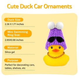 wonuu Rubber Duck Car Ornaments Duck Car Dashboard Decorations with Winter hat Duck Car Accessories for Women, Purple
