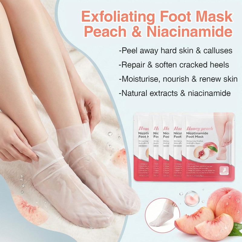 atnoya 5 Pack Foot Mask, Peach Extracts Foot Peel Mask