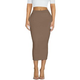 Women's Long Midi Pencil Skirt - High Waisted Bodycon Summer Casual Club Going Out Y2K Tight Skirts Brown XL
