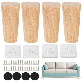 Coztie Wooden Furniture Feet, Pack of 4 Wooden Table Legs, 10 cm Conical Furniture Legs, Replacement, Furniture Feet, Wooden Table Legs with Mounting Plates and Screws for Sofa, Bed, Cabinet, Chair,