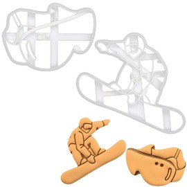 Set of 2 Snowboard Cookie Cutters (Snowboarder and Snow Goggles) Bakerlogy