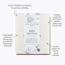 Libro de primer año para bebé (crema, 112 páginas) – Álbum de fotos del primer año del bebé de memoria y hito del primer año – Regalo de recuerdo de libro para bebé
