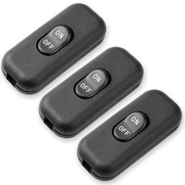 Cord Switch, Pack of 3 Rocker Switches, Inline Switch, Intermediate Switch, Cable Switch, 6 A, 250 V for 2-Core and 3-Core Power Cables, Compatible with All Types of Electric Lamps, Table Lamps, Black