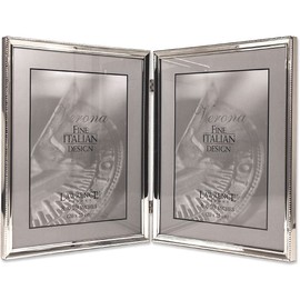Lawrence 11680D 8-Inch x 10-Inch Metal Silver Hinged Double Picture Frame with Beads