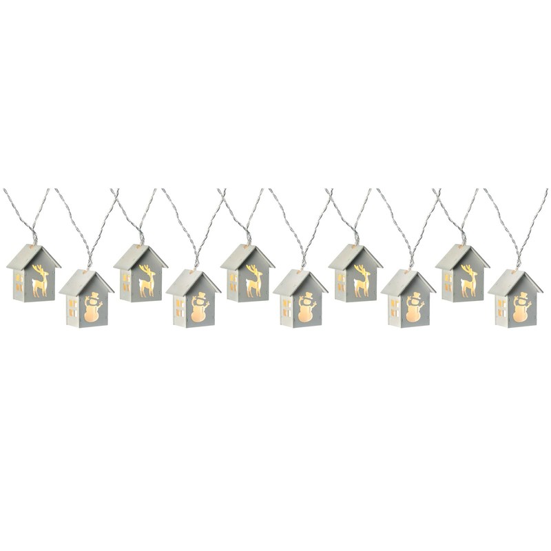 WeRChristmas Reindeer and Snowman Wooden House Light String with 10-LED