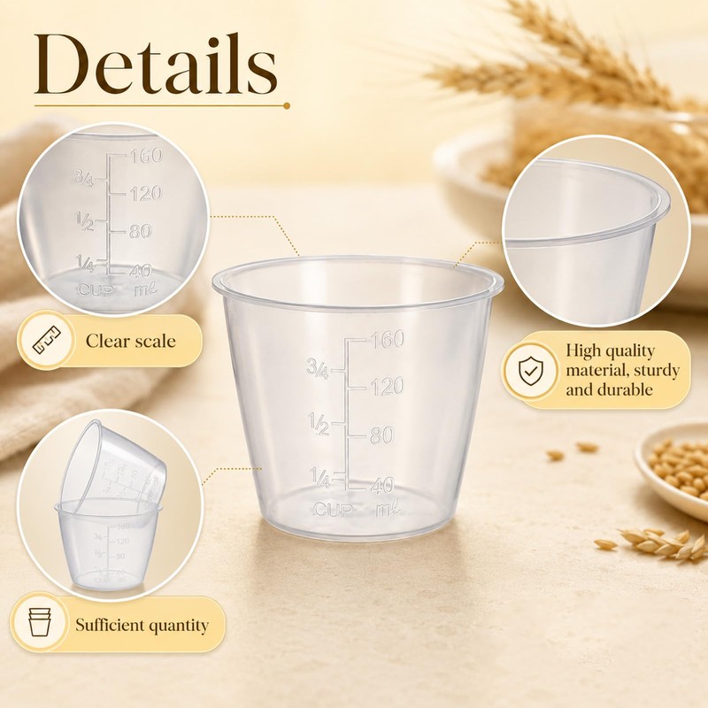 2pcs Plastic Rice Measuring Cup, 160 ml Transparent Clear Measuring