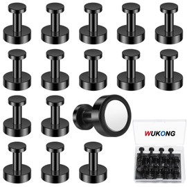 Wukong Pack of 16 Neodymium Magnets Extra Strong, 16 x 20 mm Strong Magnets Large, Silwy Magnets Pin Board, Black Magnets Push Pins for School, Fridge and Office