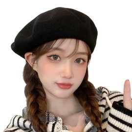 RuiChy Women Vintage French Beret Beanie Elegant Soft Stretchy Cap Lightweight Classic Solid Winter French Style Hat, Black