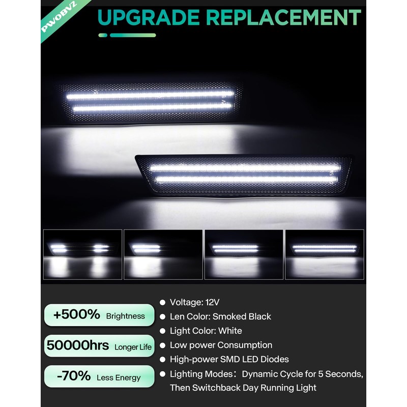 PWOBVZ Dynamic White LED Side Marker Lights Compatible for Dodge