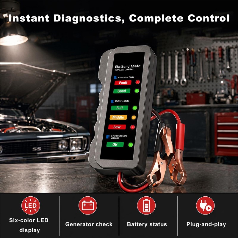 KPEOY 12V Car Battery and Alternator Tester, Digital Batteries Load