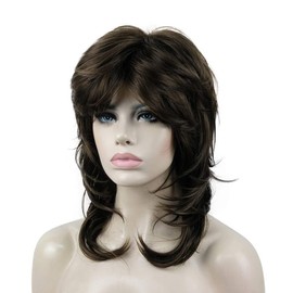 Lydell Long Wavy Wig Shaggy Layered Classic Wigs with Bangs for Women Light Chestnut Brown