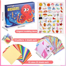 saerryor 308 Sheets Origami Kit for Kids, Arts and Crafts for Kids with Guilding Book 54 Patterns, Double Sided Blank Colored Orgami Card Making Kits for Children
