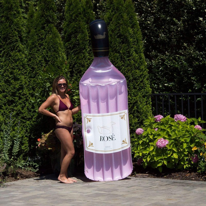 Swimline Inflatable Rose Wine Bottle Float for Swimming Pool, Pink