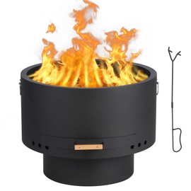 GarveeLife 26" Smokeless Fire Pit with Removable Ash Pan, Wood Burning Firepit Table with Lid&Fire Poker,Smokeless Outdoor Fireplace with Dust Bag, Outdoor Fire Pits for BBQ, Table, Bonfire, Camping