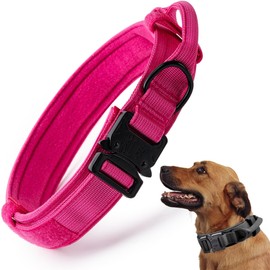 Tactical Dog Collar, Adjustable Military Training Nylon Dog Collar with Control Handle and Heavy Quick-Release Metal Buckle for Small Medium Large Dogs,Pink XL