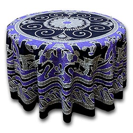 India Arts Elephant Batik Cotton Tablecloth Round 90 inches Purple Gray Black
