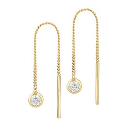 NKlaus Earrings Chains with Ball Hearts/Zirconia/Cone or Small Hearts 333 Yellow Gold 36-40 mm Bi-Colour Shiny Earrings, Yellow Gold, Cubic Zirconia