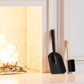 Kingson Fireplace Shovel Black Ash Shovel and Brush, Dustpan Set Small, Durable Steel, Set with Fireplace Dustpan and Brush, Coal Shovel