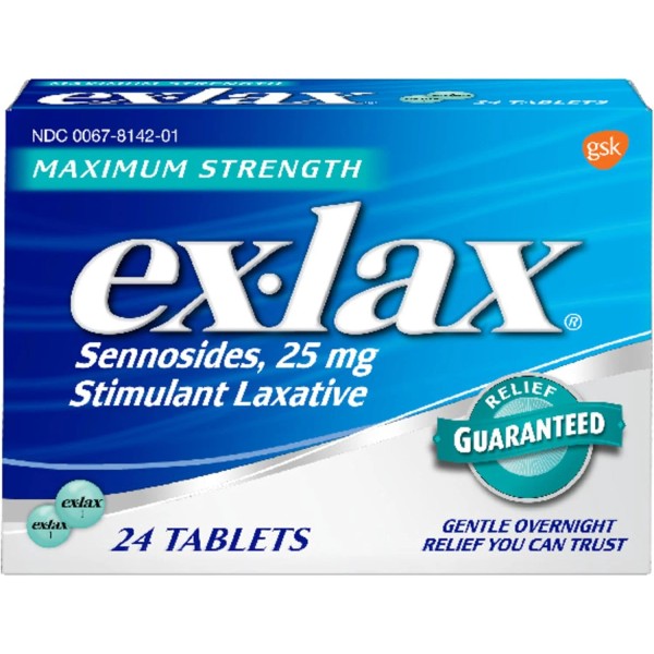 Branded Ex-Lax Maximum Strength Stimulant Laxative Constipation Relief Pills, 24