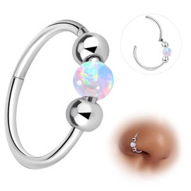 ESHIONER G23 Titanium Nose Piercing Ring Nose Ring Piercing Ear Septum Piercing Helix Ring Nostril Tragus Conch Clicker Lip Piercing 18G 8 mm / 10 mm Hypoallergenic White Blue Pink Opal Nose Rings for