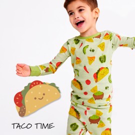 HonestBaby 2-Piece Pajamas Sleepwear PJs 100% Organic Cotton for Infant Baby and Toddler Boys, Unisex, Taco Time, 4T