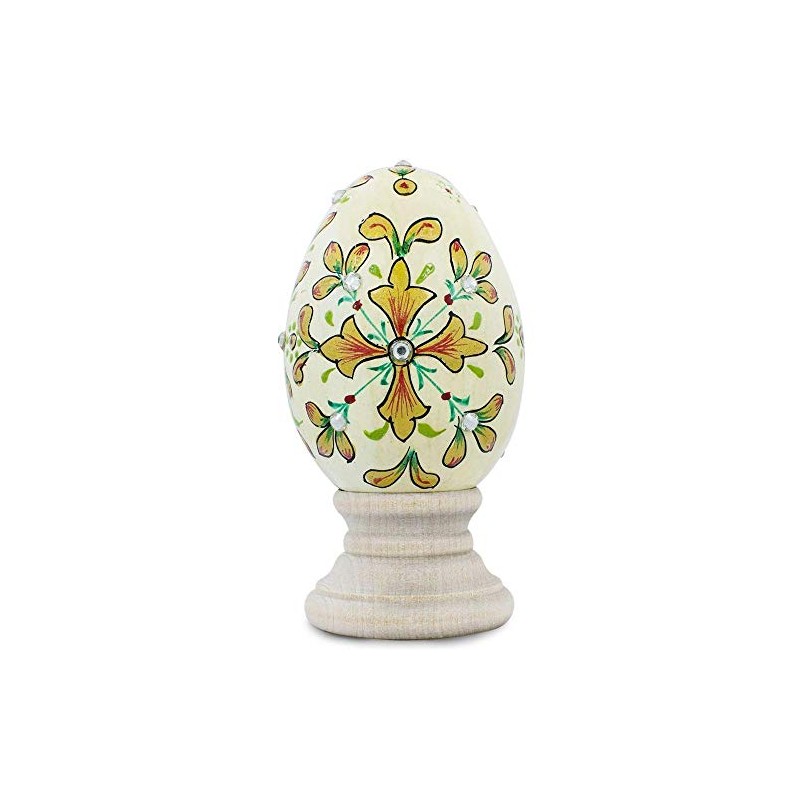 Jeweled Embossed Flowers Wooden Easter Egg
