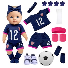 Doll Clothes for 35-45 cm Baby Dolls, Football Baby Clothes with Short Sleeves Shorts Headband Socks Footballs Shoes Hair Clips Sleeves for 14-18 Inch Newborn Baby Dolls Children Birthday