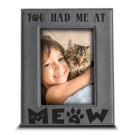 BELLA BUSTA- You Had Me at Meow- Cat Frame-Pet Frame-Engraved Leather Picture Frame(4"x 6" Vertical)