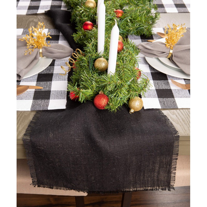 DII Jute Burlap Collection Kitchen Tabletop, Table Runner, 15x74, Black