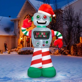 Holidayana 6 ft Christmas Inflatable Robot Yard Decoration - 6 ft Tall Lawn Decoration, Bright Internal Lights, Built-in Fan, and Included Stakes and Ropes
