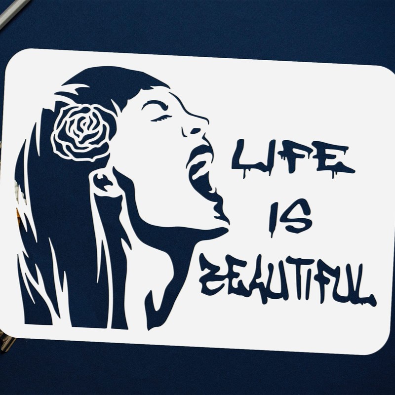 FINGERINSPIRE Banksy Life is Beautiful Stencil 8.3x11.7inch Reusable Banksy Girl