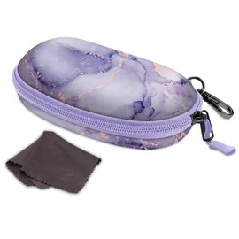 Fintie Glasses Case Hard Case Large Sunglasses Case with Carabiner Zip Large Glasses Case for Men and Women Outdoor Sports Glasses Cycling Glasses, Purple Marble, l