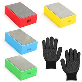 Pack of 4 Diamond Hand Polishing Pads, Tile Grinding 60/100/200/400 Polishing Pad Block Sanding Block Hand Sanding Pad Tile Sanding Blocks Polishing Pads for Stone Ceramic Tiles Glass Granite Marble