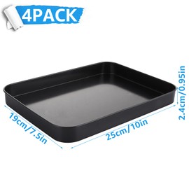 Oungy 4Pcs Small Baking Trays, 25x19x2.4cm Carbon Steel Oven Baking Trays, Black Non-Stick Oven Tray Baking Tray, Rectangular Baking Sheet Pan for Oven Kitchen Home - Dishwasher Safe