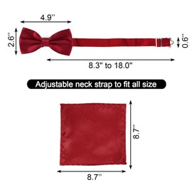 Cretty-Meet Adjustable Bowtie and Pocket Square Set Men Bowtie and Handkerchief Solid Color Double Fold Pre-Tied Bow Tie for Dinners, Weddings, Parties, Business, Proms - Burgundy