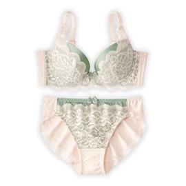 Nissen Underarm High Knit Lace Bra and Shorts Set (Triump), Powder white × green