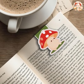 (2Pcs) Mushroom Magnetic Bookmark Book Page Markers Gift for Reading Lover Nerd Book Addict Bookish Reader Student Teacher Office Stationery - Size 2.7"x2.5" When Folded