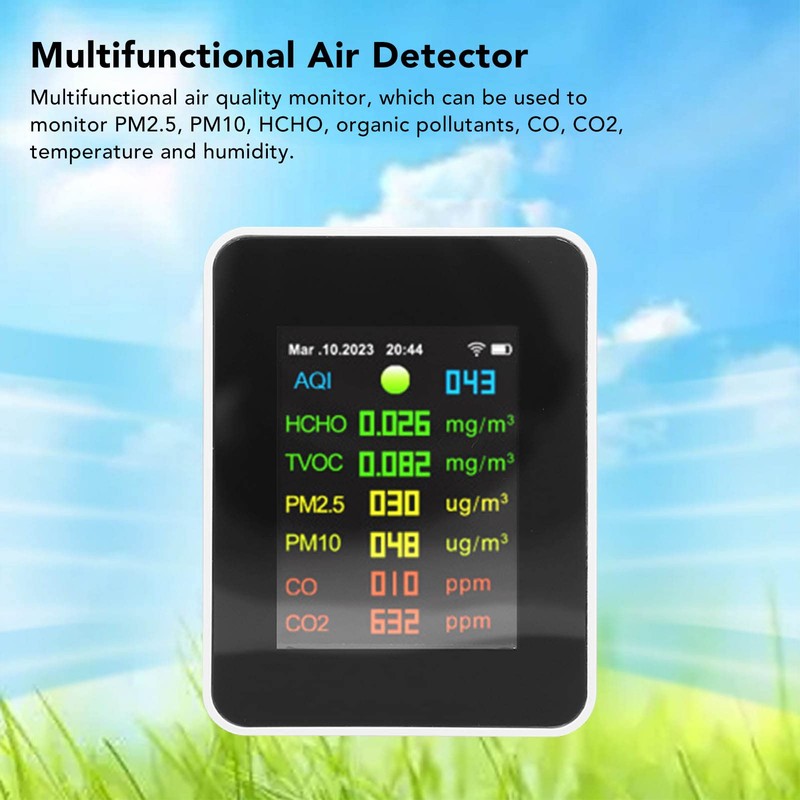 Indoor Air Quality Meter, 2000mAh WiFi Tester with Color LCD